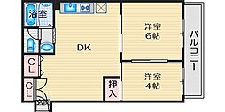 JPアパートメント吹田2 2DKの間取図画像