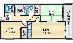 ロイヤルエスタ服部 2LDKの間取図画像