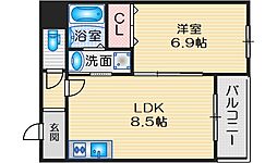 プレデアス千里山田 1LDKの間取図画像