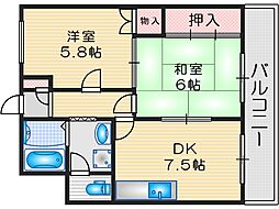プレアール吹田SOUTH 2DKの間取図画像