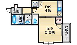 コンフォート岸部 1DKの間取図画像
