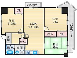 プランドール桃山 3LDKの間取図画像