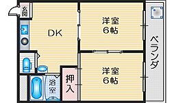 エリータ桃山台2 2DKの間取図画像
