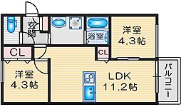 千里山東4丁目JP 2LDKの間取図画像