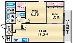 アヴェニール千里山松が丘 2LDKの間取図画像