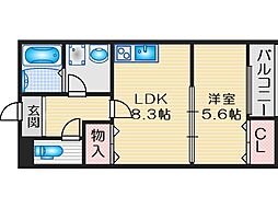 ベルリッジ岸辺A 1LDKの間取図画像