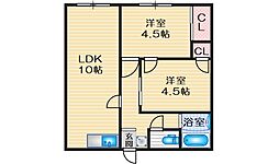大櫛マンション 2LDKの間取図画像