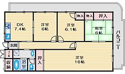 ローレルハイツ千里3号棟 4DKの間取図画像