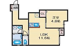 コンフォートフラッツ曽根東町 1LDKの間取図画像