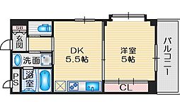 クリスタルコート江坂 1DKの間取図画像