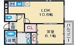 豊中市中桜塚1丁目アパート 1LDKの間取図画像
