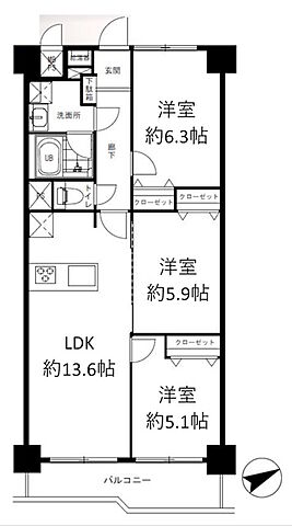 間取り ライオンズマンション調布Ｃ棟 3階/-