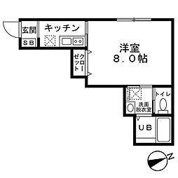 仙台市営南北線 台原駅 徒歩8分の賃貸アパート 2階1Kの間取り