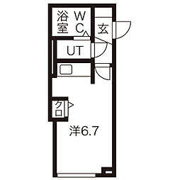 仙台市営南北線 台原駅 徒歩18分の賃貸アパート 1階ワンルームの間取り