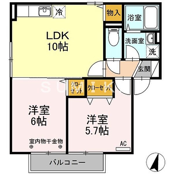 ベルヴィル ｜岡山県岡山市北区今保(賃貸アパート2LDK・2階・48.79㎡)の写真 その2