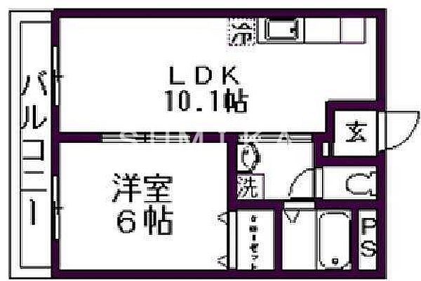 スカイホーク下伊福 ｜岡山県岡山市北区下伊福2丁目(賃貸マンション1LDK・2階・35.00㎡)の写真 その2