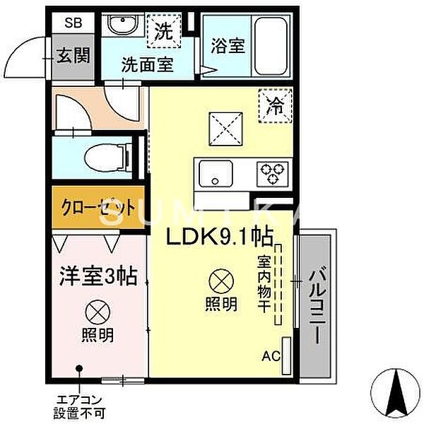 ブランノワール ｜岡山県岡山市北区北方3丁目(賃貸アパート1LDK・1階・31.43㎡)の写真 その2