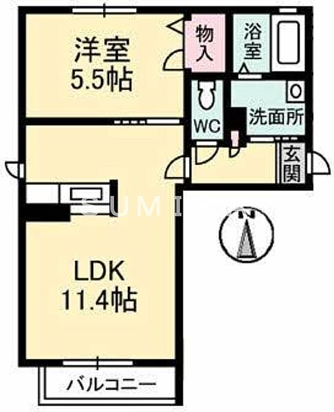 サンクラスト　Ｃ棟 ｜岡山県岡山市北区平田(賃貸アパート1LDK・2階・40.66㎡)の写真 その2