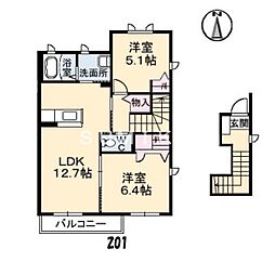 ソレアード操山　D棟 2階2LDKの間取り