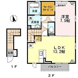 カーサ　ルミナスII 2階1LDKの間取り