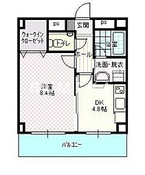 ハートフル医大南 2階1DKの間取り