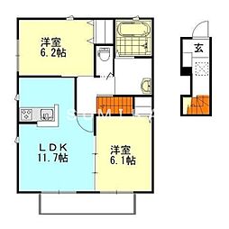 Calm Hills 6番館 2階2LDKの間取り