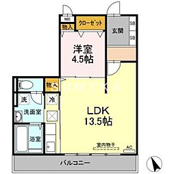 エスポワール青江 1LDKの間取図画像