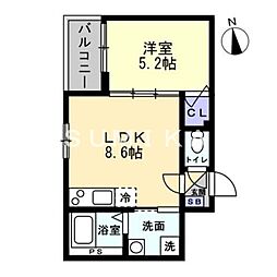 岡山市北区岡町アパート 1LDKの間取図画像