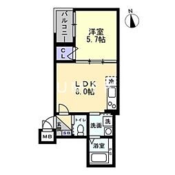 岡山市北区岡町アパート 1LDKの間取図画像