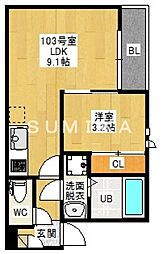 グランティック奥田本町 1LDKの間取図画像