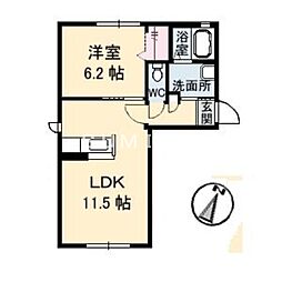 ラ・パルテール大福3 1LDKの間取図画像