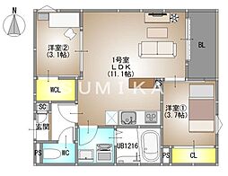 メゾンmiki 2LDKの間取図画像
