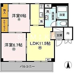 グランデュール高柳A棟 2LDKの間取図画像