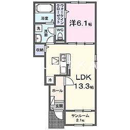 パン・カオレB 1LDKの間取図画像