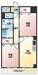 ハイデンスホンダ 2DKの間取図画像
