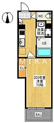 岡山市北区島田本町1丁目アパート 1Kの間取図画像