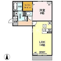 サニーフラット西市A 1LDKの間取図画像