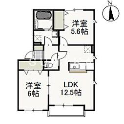 ピア京山A 2LDKの間取図画像