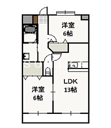 プレジール奥田 2LDKの間取図画像