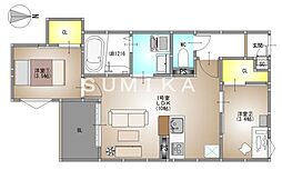 岡山市北区伊島町1丁目アパート 2LDKの間取図画像