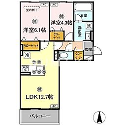 シャンポールさい D棟 2LDKの間取図画像