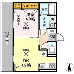 アルシオネ岡山駅西 1DKの間取図画像