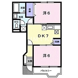 ベルデュールB棟 2DKの間取図画像