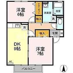 リトルバード横井A 2DKの間取図画像