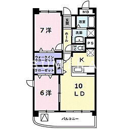 サンフィールド 2LDKの間取図画像