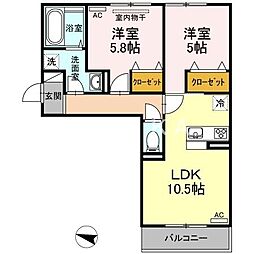 D-room浜野南A 2LDKの間取図画像