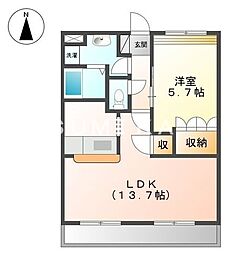 ピア・来夢 1LDKの間取図画像