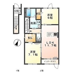 ユニヴァリィII今保 2LDKの間取図画像