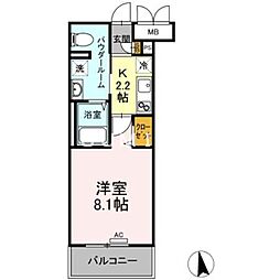 FORESTA岡山医大南 1Kの間取図画像