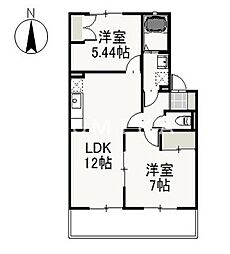 アネーロ花尻A 2LDKの間取図画像
